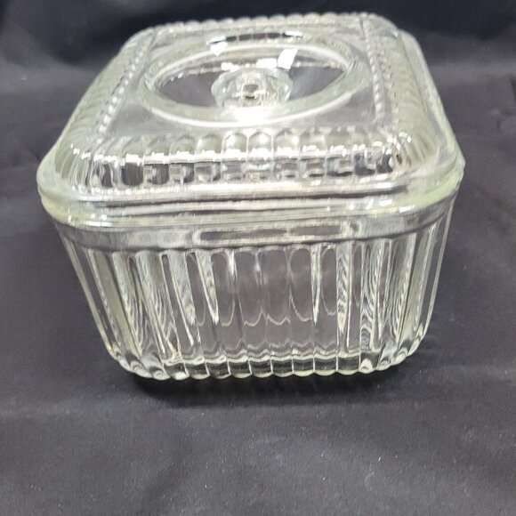 Ribbed Glass Anchor Hocking Refrigerator Storage Candy Dish Inverted Knob Lid - Picture 5 of 14